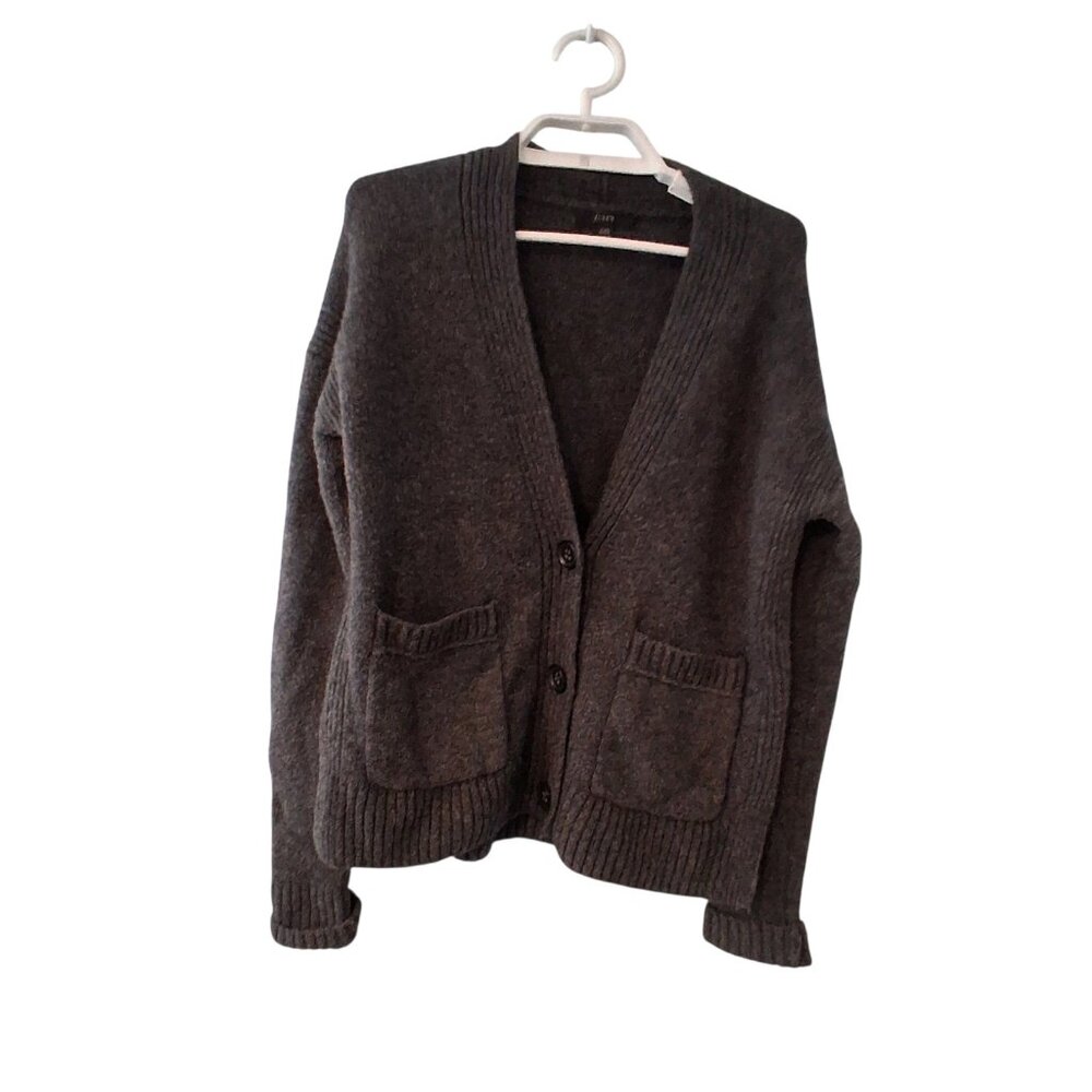J Crew cropped cardigan super soft yarn womens XXS oversized gray merino alpaca